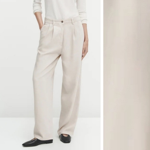 Massimo Dutti Pants - Massimo Dutti Beige 100% Lyocell Loose Fit Trousers